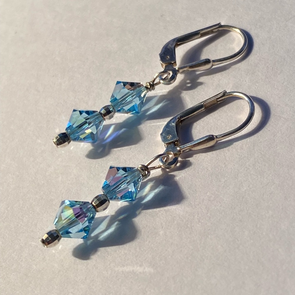 Sterling Silver Dainty Crystal Glass Dangle Earrings